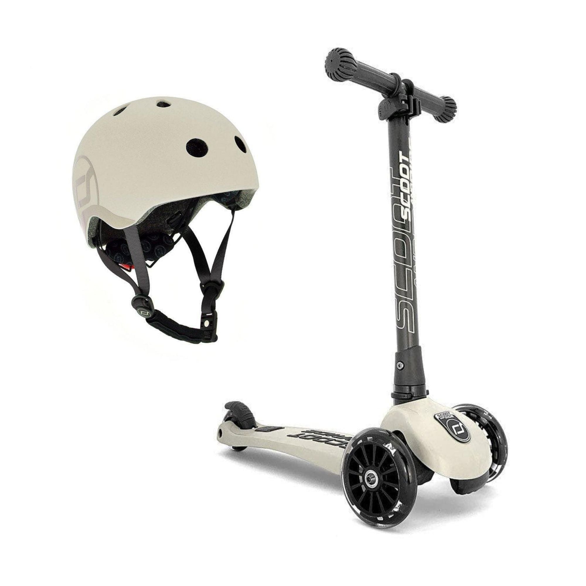 Scoootandride Zestaw Hulajnoga Highwaykick 3 LED 3+ ze świecącymi kółkami + kask 3+ S-M Ash