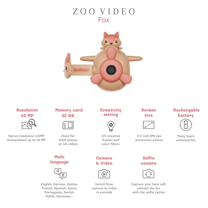 The ZooFamily Kamera dla dzieci Zoo Video Fox Pink