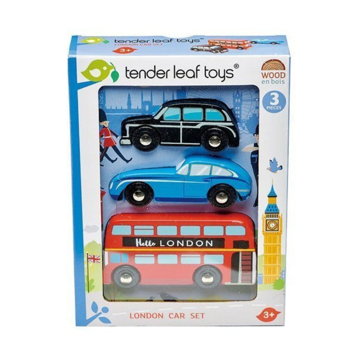 Tender Leaf Toys Drewniane autka dla dzieci Londyn 3 sztuki