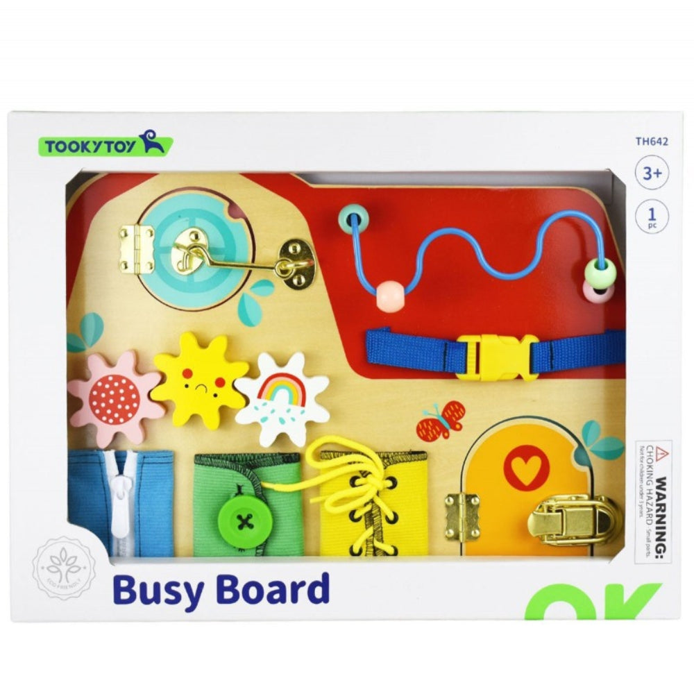 Tooky toy Drewniana tablica manipulacyjna dla dzieci Zamki Zębatki Pętle