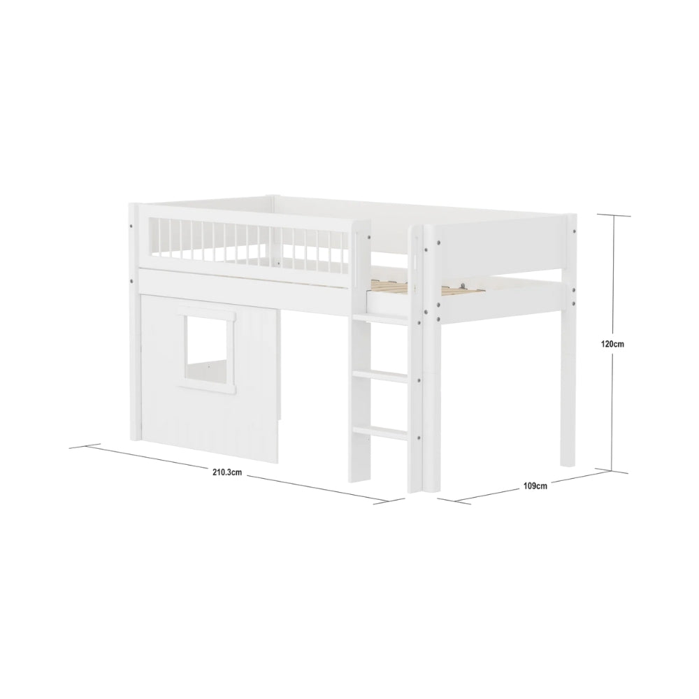 Flexa Łóżko dziecięce średniej wysokości White z prostą drabinką domek Treehouse