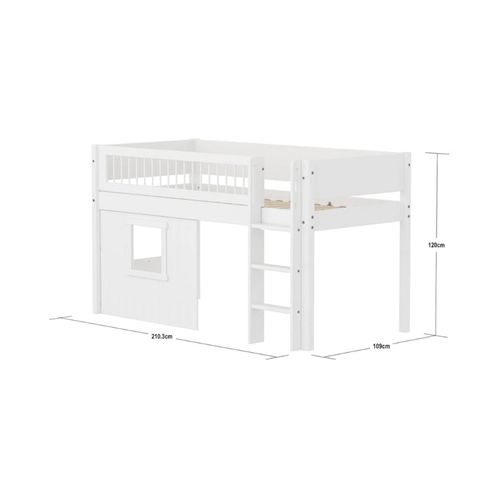 Flexa Łóżko dziecięce średniej wysokości White z prostą drabinką domek Treehouse