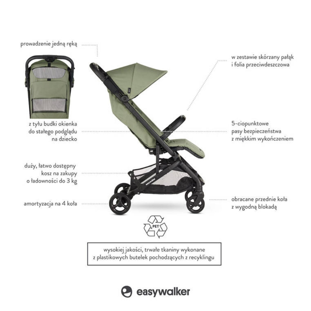 Easywalker wózek spacerowy z torbą transportową sage green