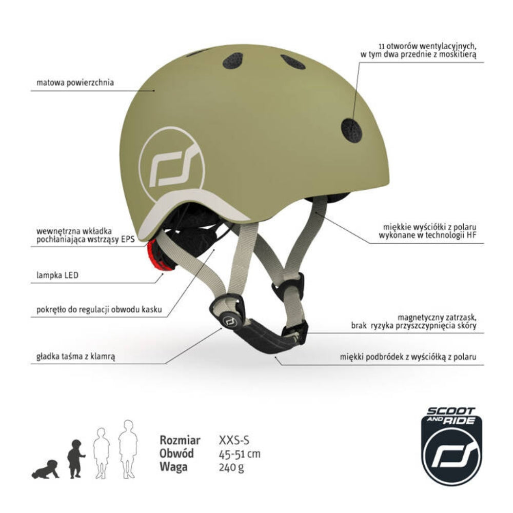 Scootandride Kask dla dzieci XXS-S 1-5 lat Olive