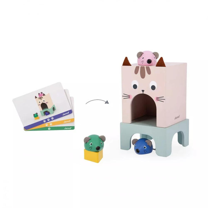 Janod Drewniana układanka dla dzieci orientacja w przestrzeni Kot i Mysz