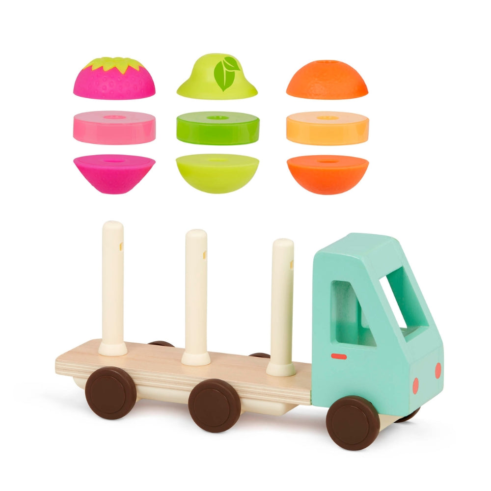 B.Toys Drewniana ciężarówka Sorter dla dzieci z owocami