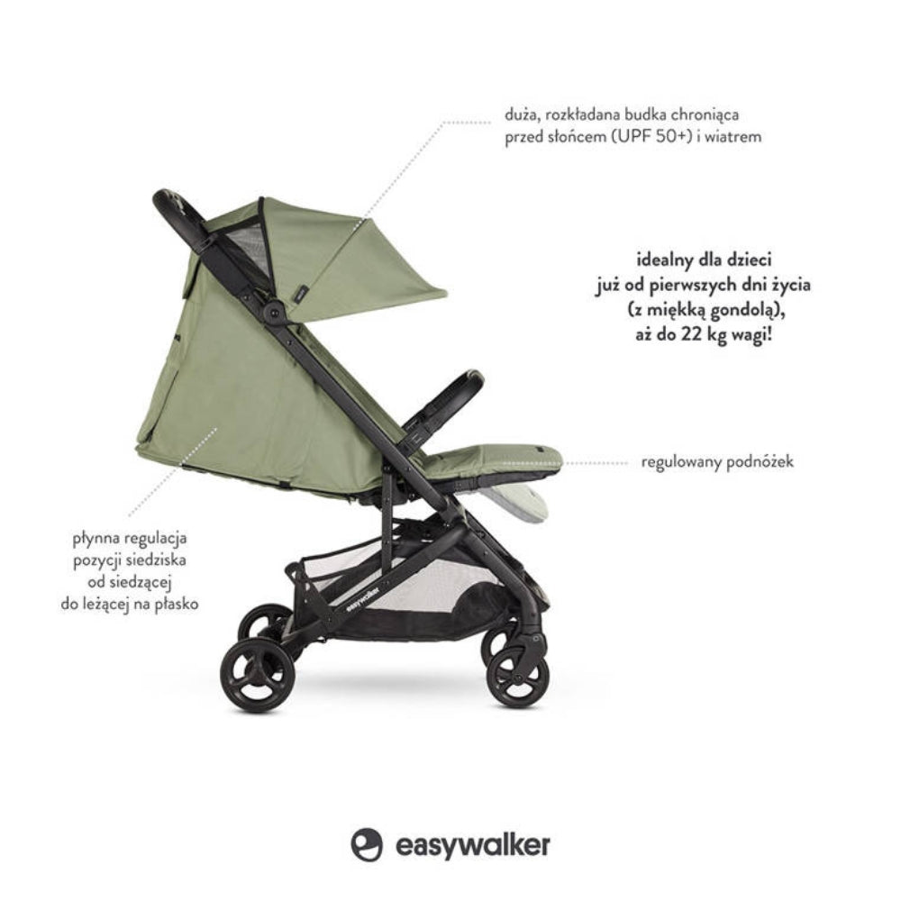Easywalker wózek spacerowy z torbą transportową sage green