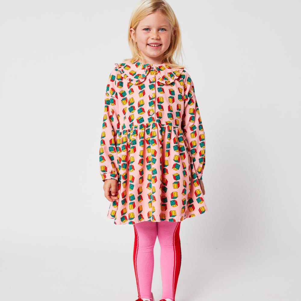 Bobo Choses Sztruksowa sukienka dla dziewczynki Dices all over Pink