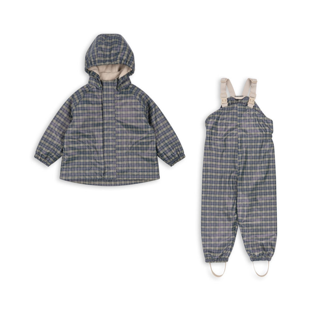 Konges Slojd Kurtka i spodnie przeciwdeszczowe dla dzieci Rainy Palme Set Laurel Blue Check