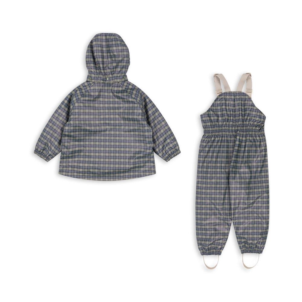Konges Slojd Kurtka i spodnie przeciwdeszczowe dla dzieci Rainy Palme Set Laurel Blue Check