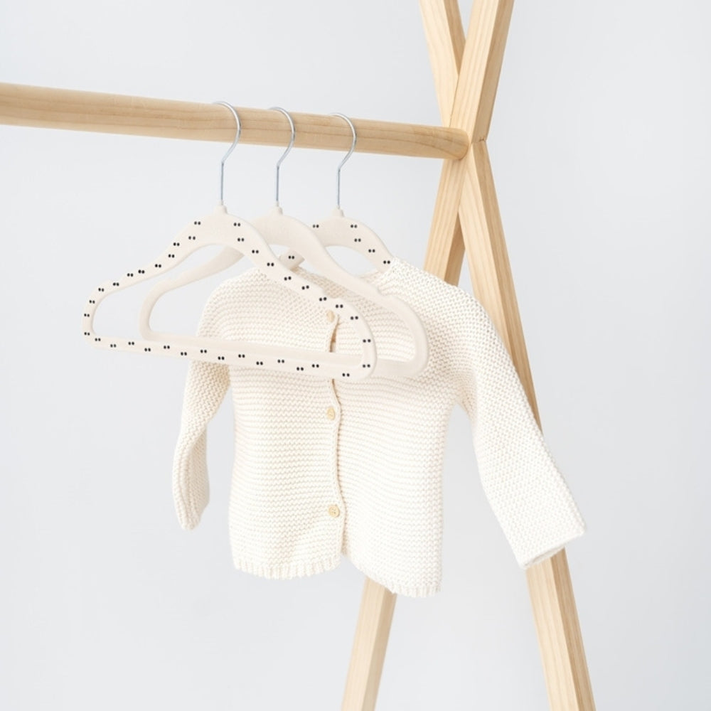 3 Sprouts Welurowe Wieszaki dziecięce Double Dot/Beige 15 szt