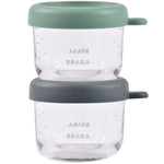 Beaba Zestaw pojemników słoiczków szklanych z zamknięciem 2 x 150 ml Mineral/Sage green