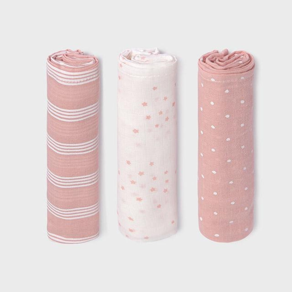 Mayoral Zestaw pieluszek komplet 3 szt Misty Pink