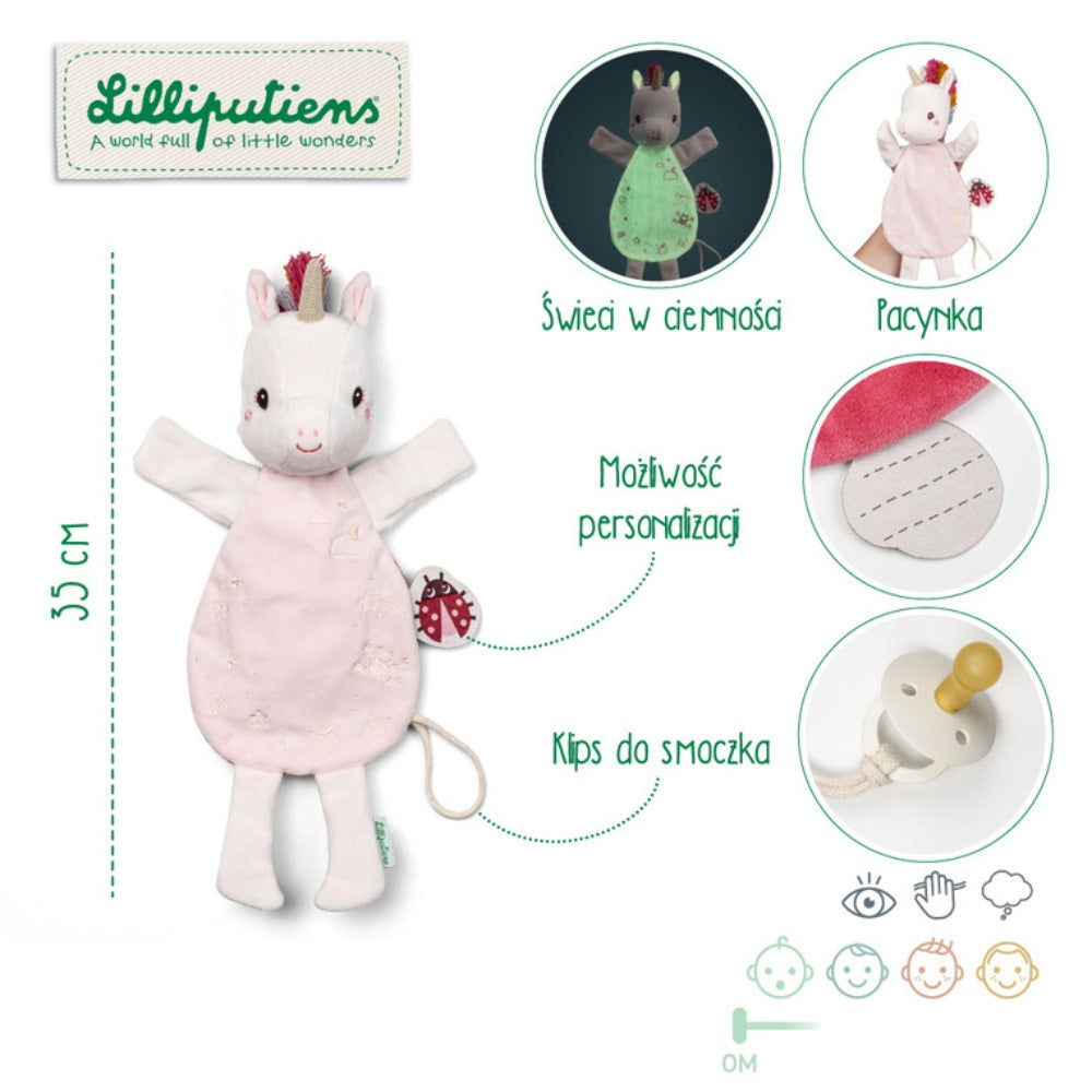 Lilliputiens Przytulanka komforter świecąca w ciemności Jednorożec Lena