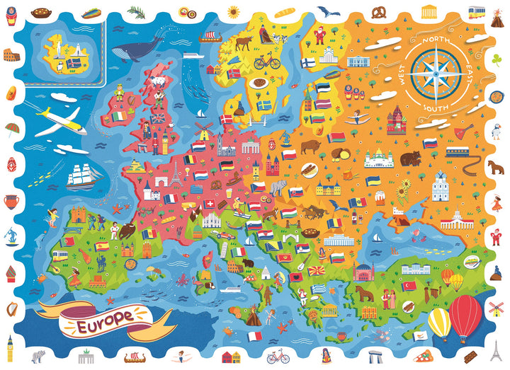 Ludattica Puzzle dla dzieci z drewnianą lupą i motywami do odnajdywania Mapa Europy
