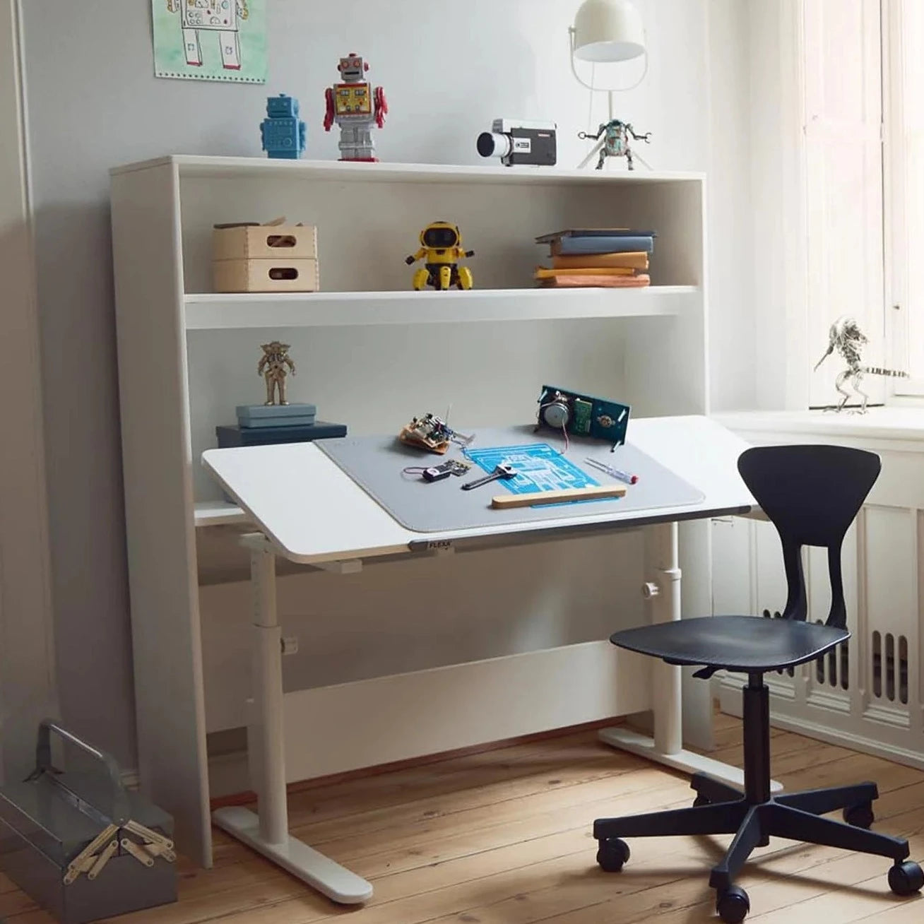 Flexa Biurko dziecięce do nauki dzielone z regulowaną wysokością i odchylanym blatem Evo Study Desk