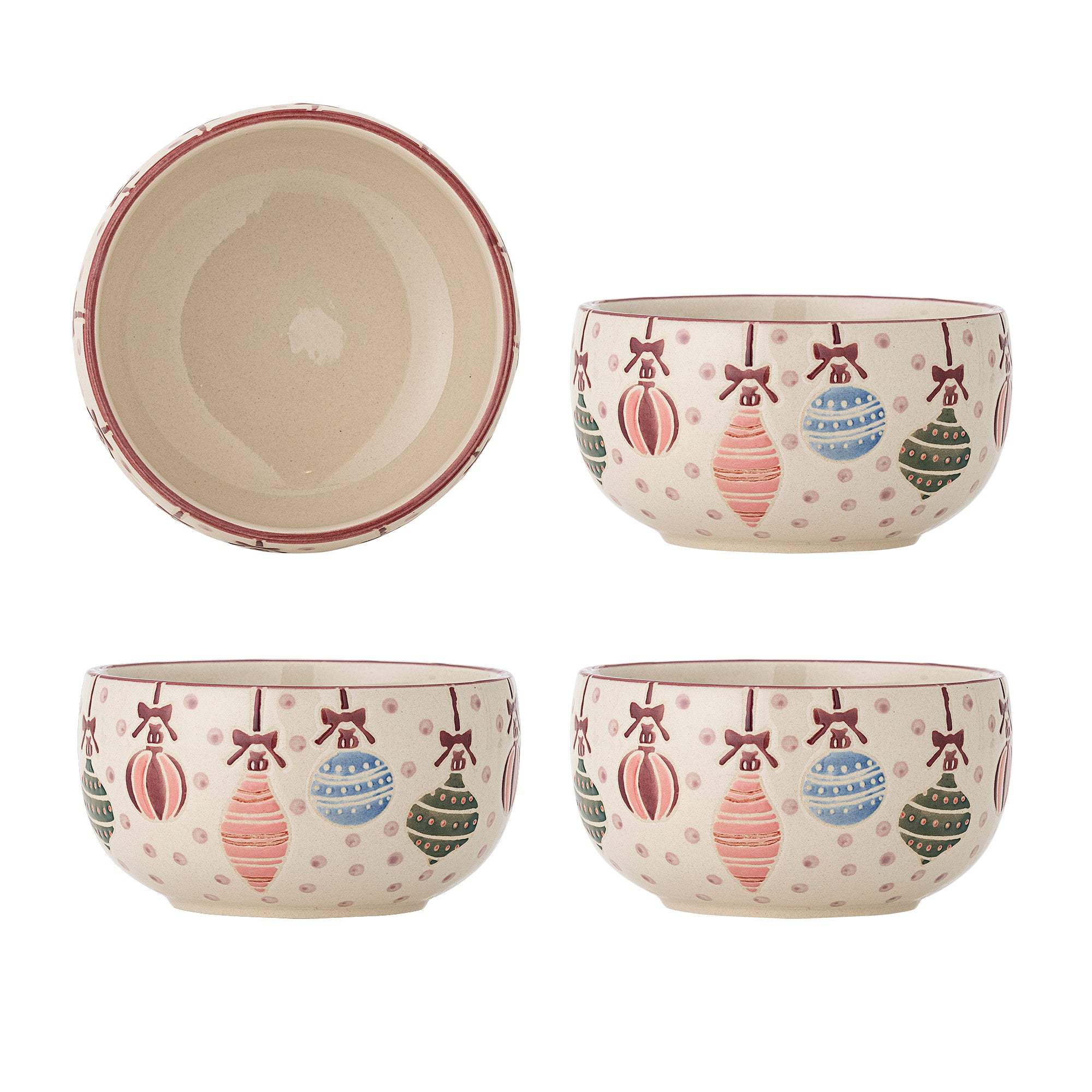 Bloomingville Miseczki z kamionki Ornamentia Red zestaw 4 sztuk