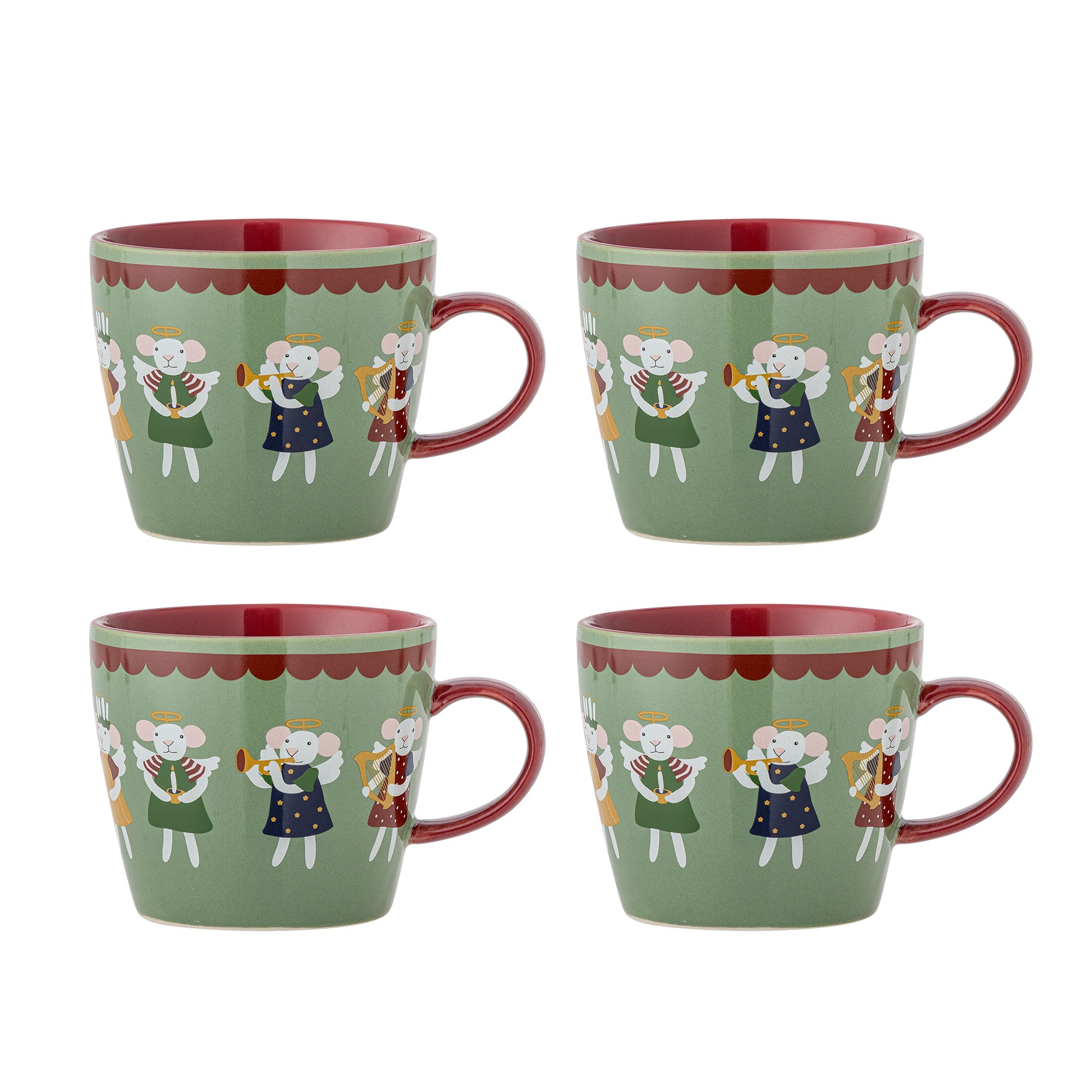 Bloomingville Kubki z kamionki Peo, Green zestaw 4 sztuk