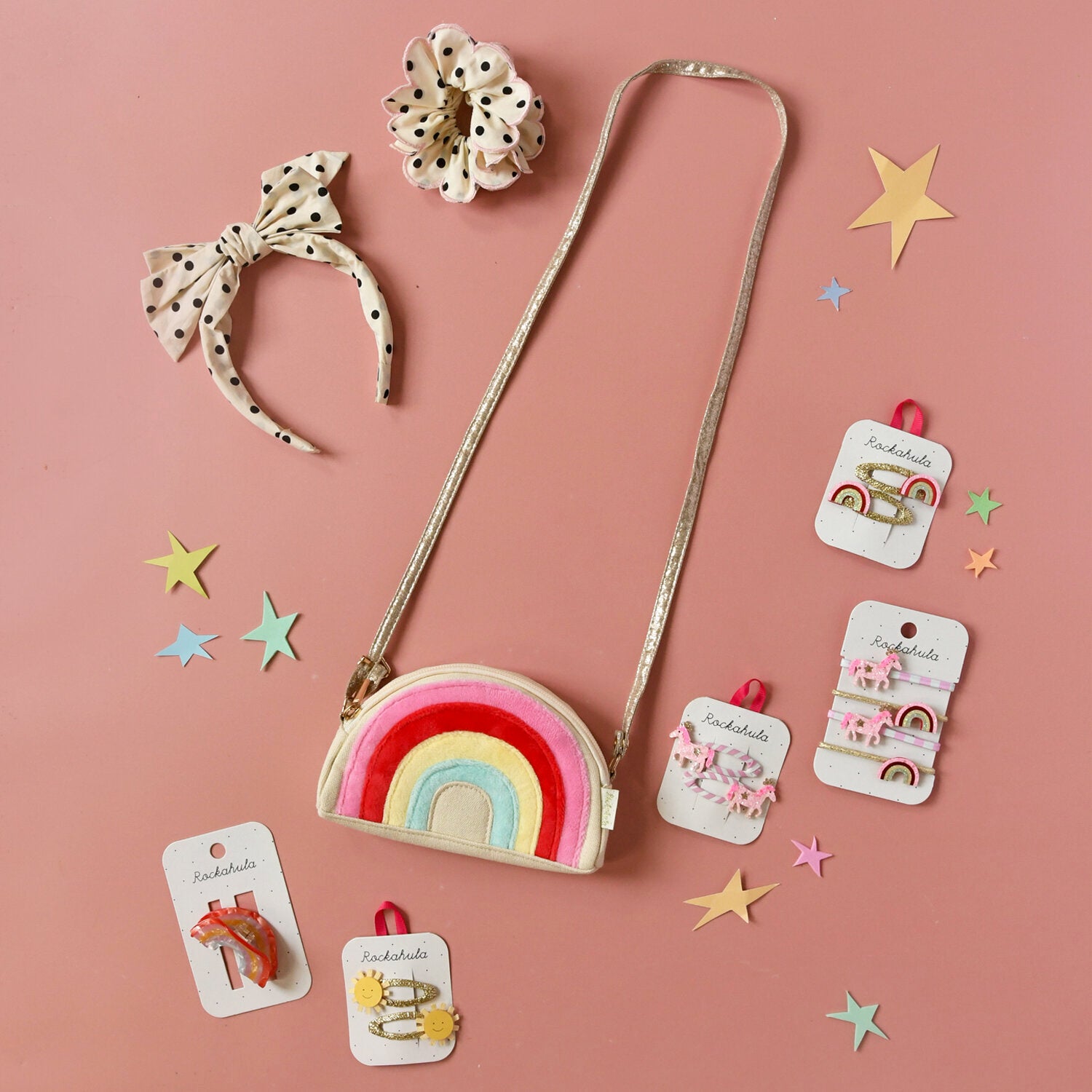 Rockahula Spinki do włosów dla dziewczynki brokatowe Carnival Rainbow