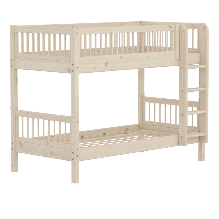 Flexa Łóżko piętrowe dla dziecka z prostą drabinką Classic White Washed Pine