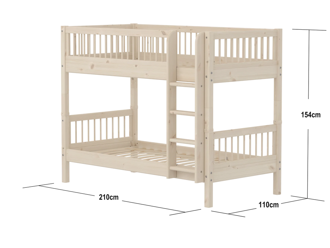 Flexa Łóżko piętrowe dla dziecka z prostą drabinką Classic White Washed Pine