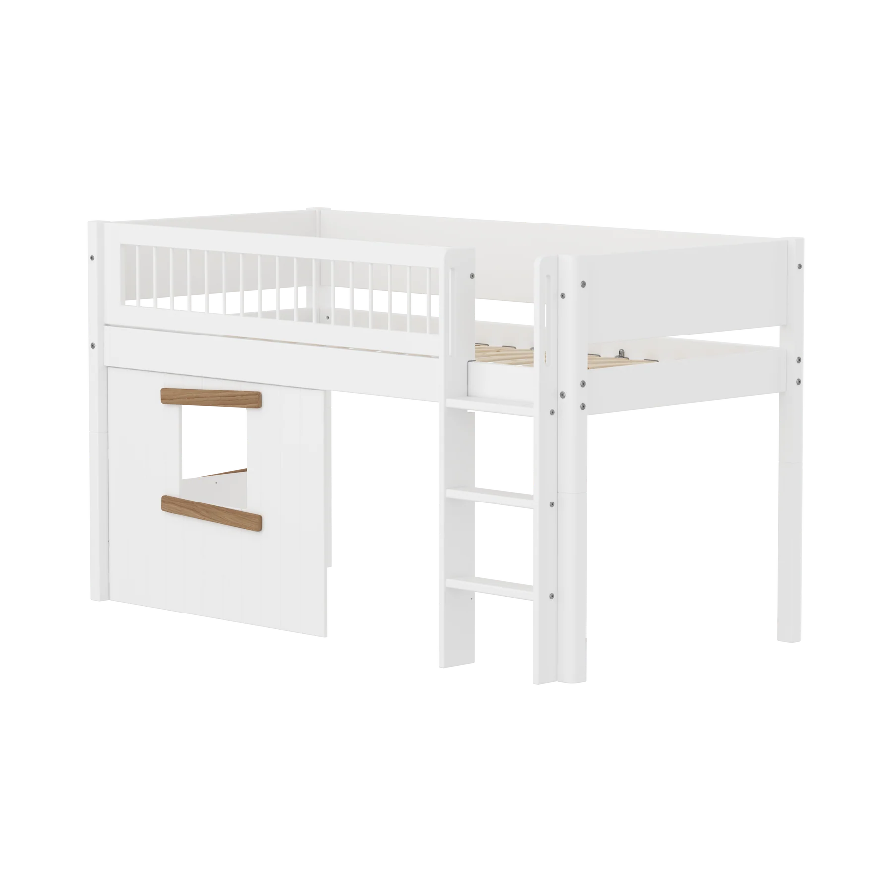 Flexa Łóżko dziecięce średniej wysokości White z prostą drabinką domek Treehouse