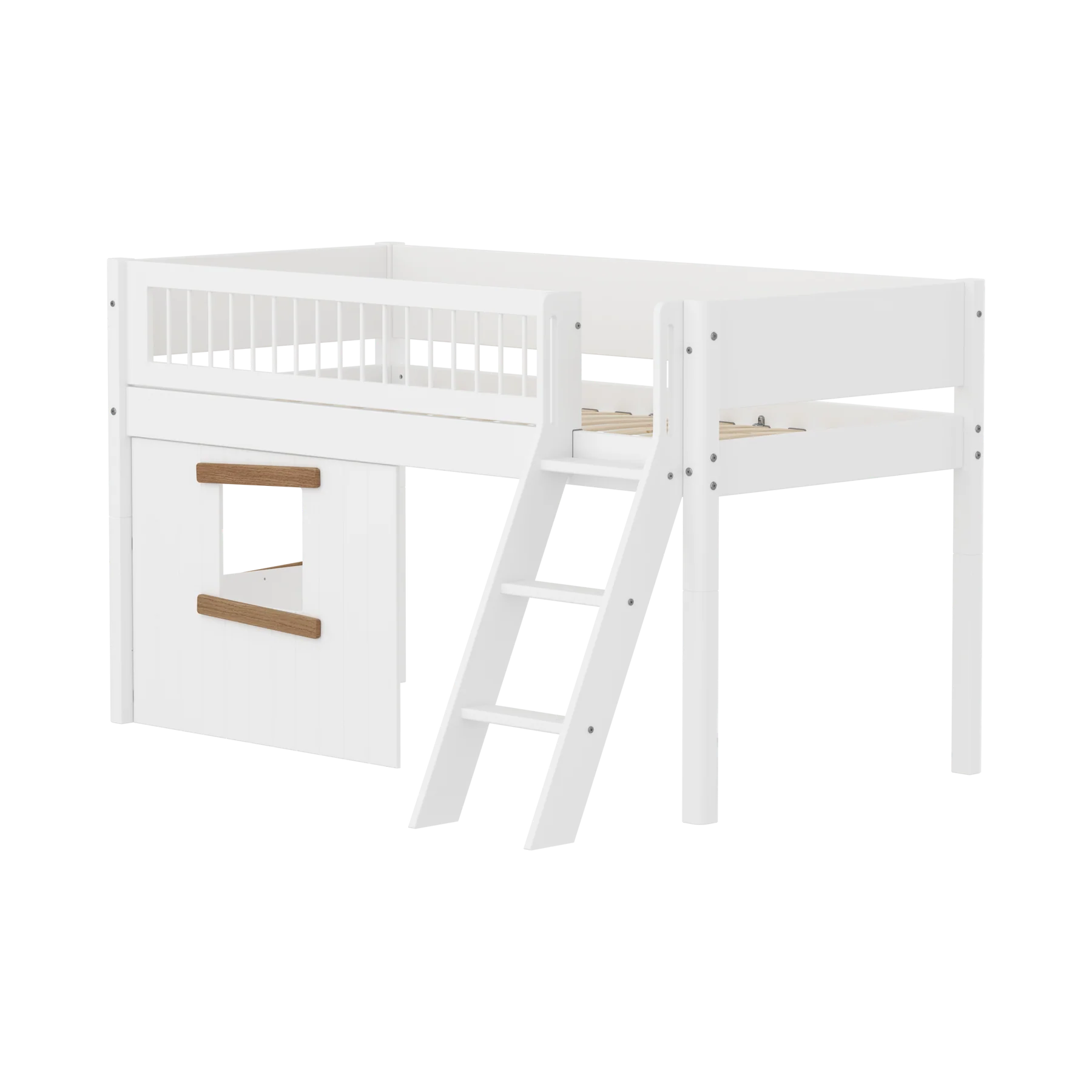 Flexa Łóżko dziecięce średniej wysokości White ze skośną drabinką domek Treehouse
