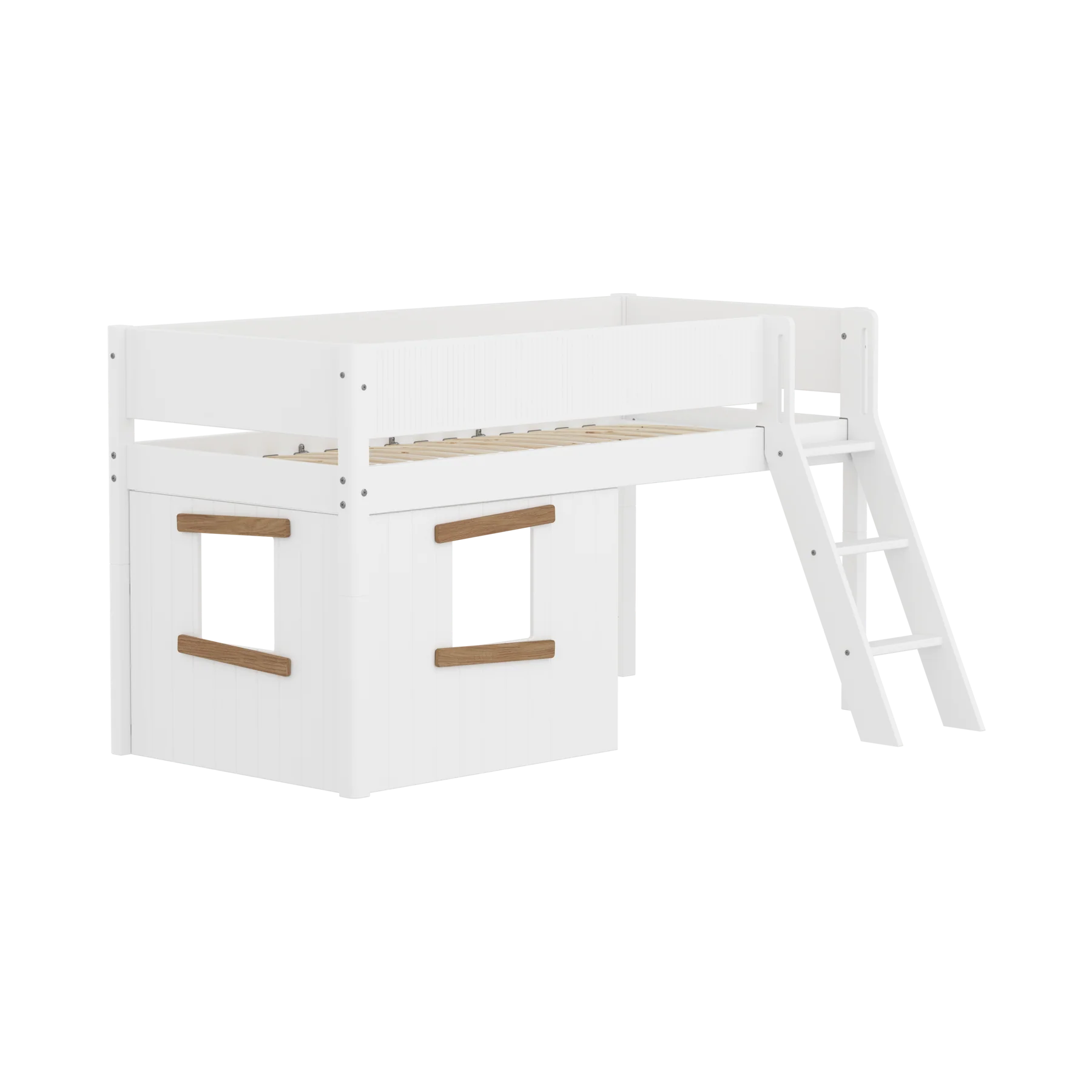 Flexa Łóżko dziecięce średniej wysokości White ze skośną drabinką domek Treehouse
