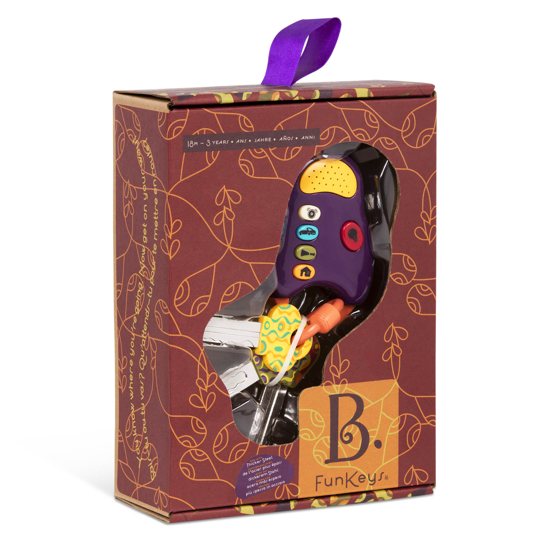 B.Toys Zestaw kluczy samochodowych zabawkowych z pilotem FunKeys Fioletowe