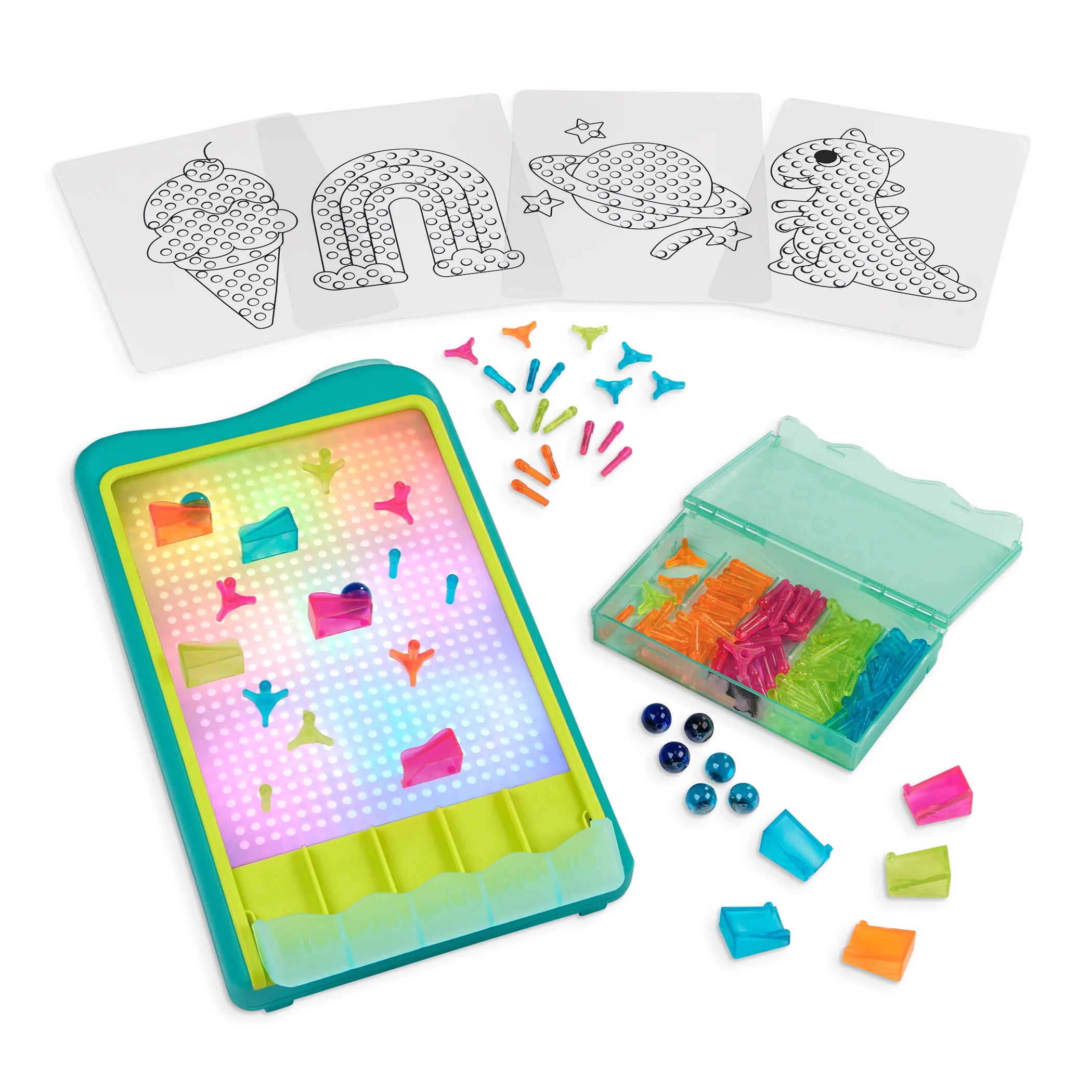 B.Toys Tablica kreatywna i podświetlany tor kulkowy 2w1 Light-Up Marble Drop