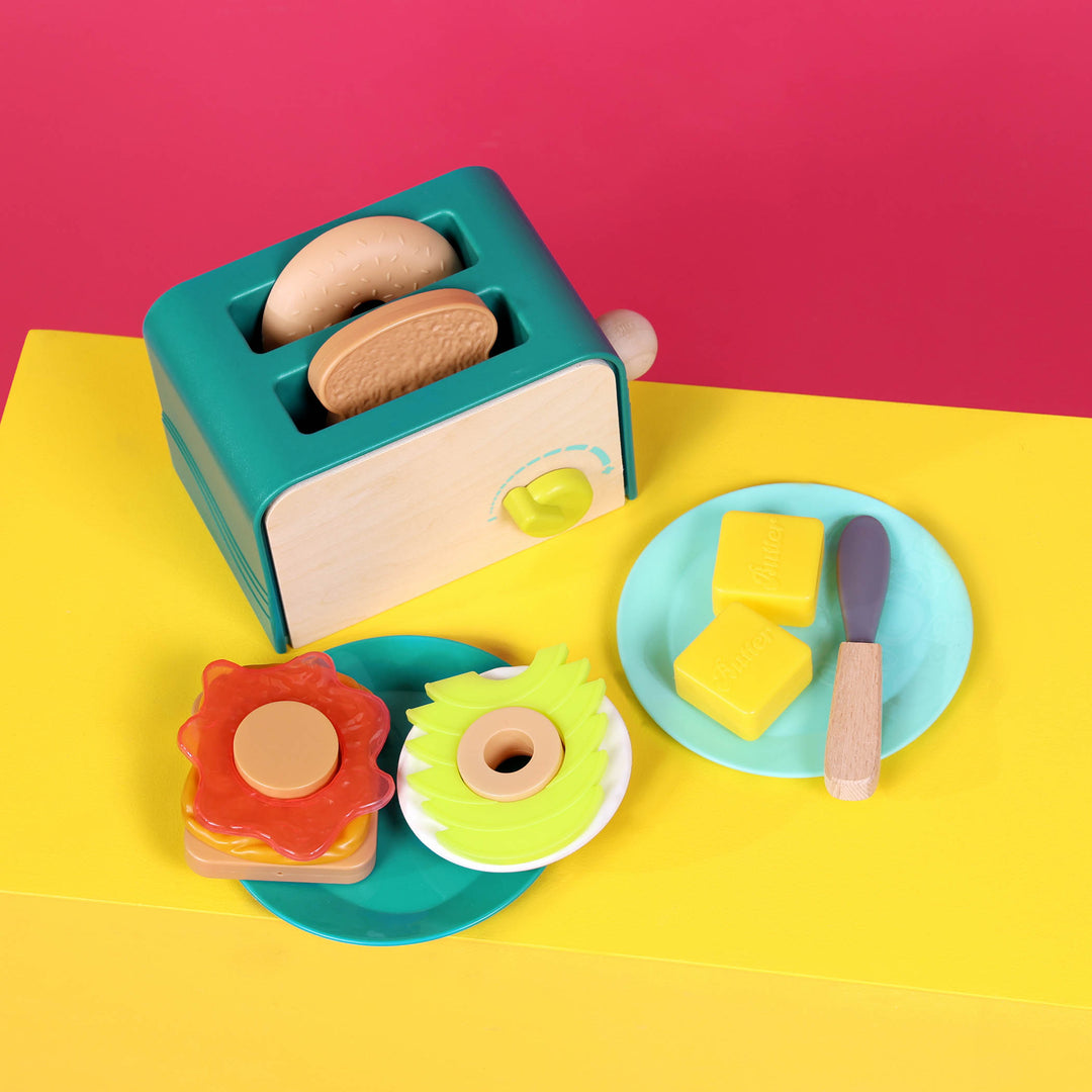 B.Toys Akcesoria do kuchni dla dzieci Mini Chef Breakfast Playset Toster i akcesoria śniadaniowe