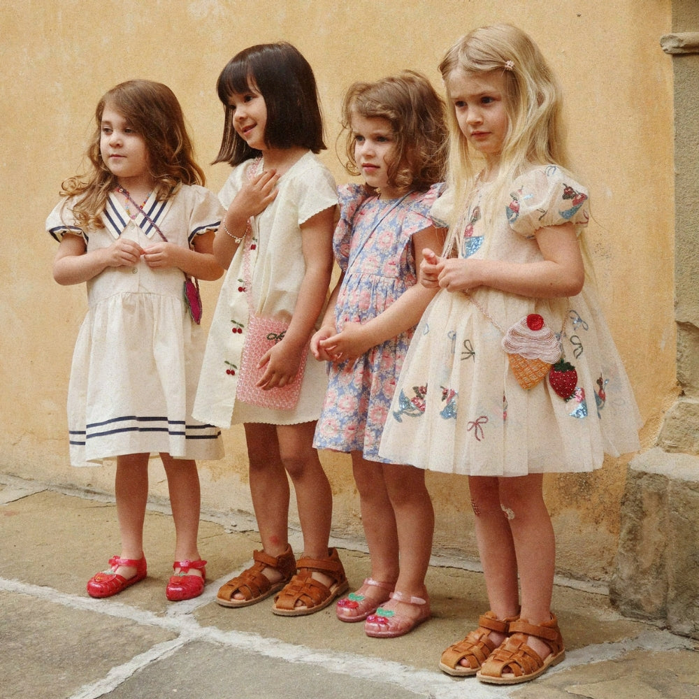 Konges Slojd Sukienka dla dziewczynki letnia Evia Cherry Cloud Cream