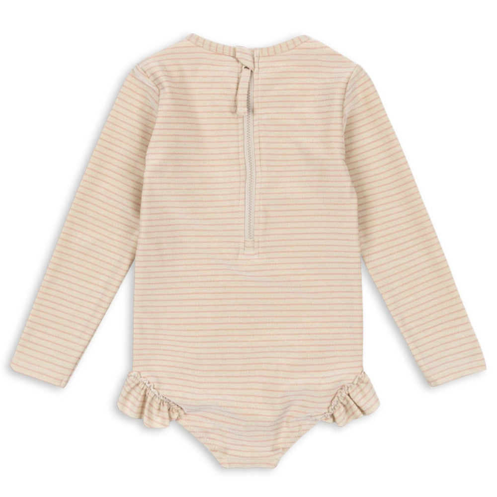 Konges Slojd Strój kąpielowy dla dziewczynki jednoczęściowy z falbanką Jade Rose Stripe