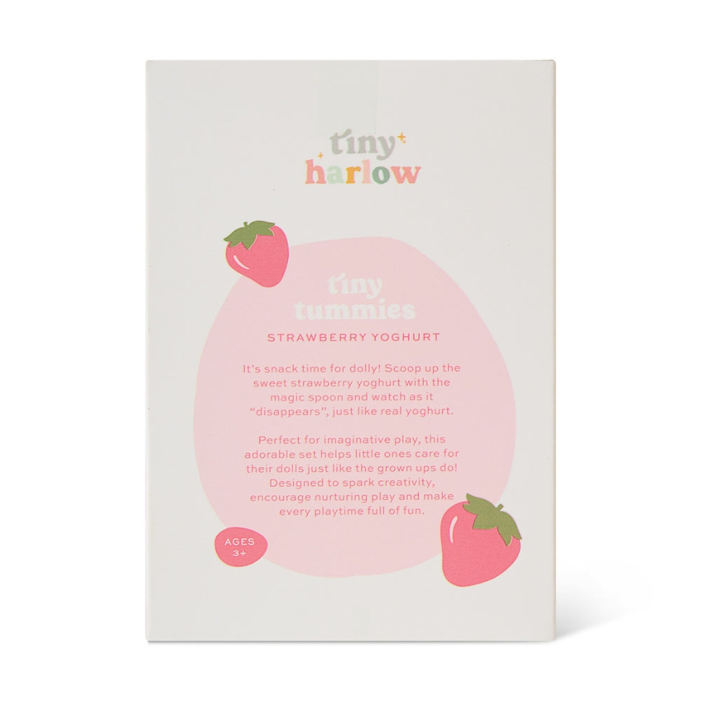 Tiny Harlow Zestaw do karmienia lalek Tiny Tummies miseczka i łyżeczka, Jogurt truskawkowy