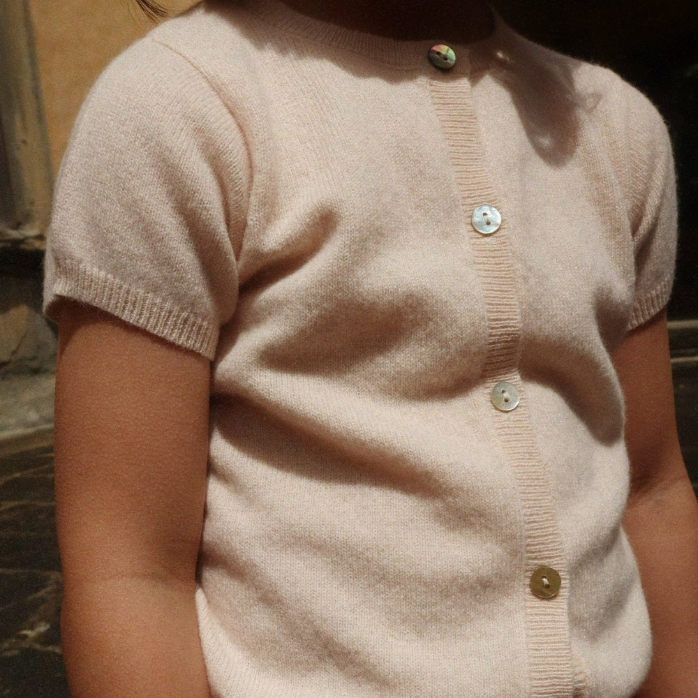 Konges Slojd Kardigan dziewczęcy z krótkim rękawem wełniany Basi Buttercream