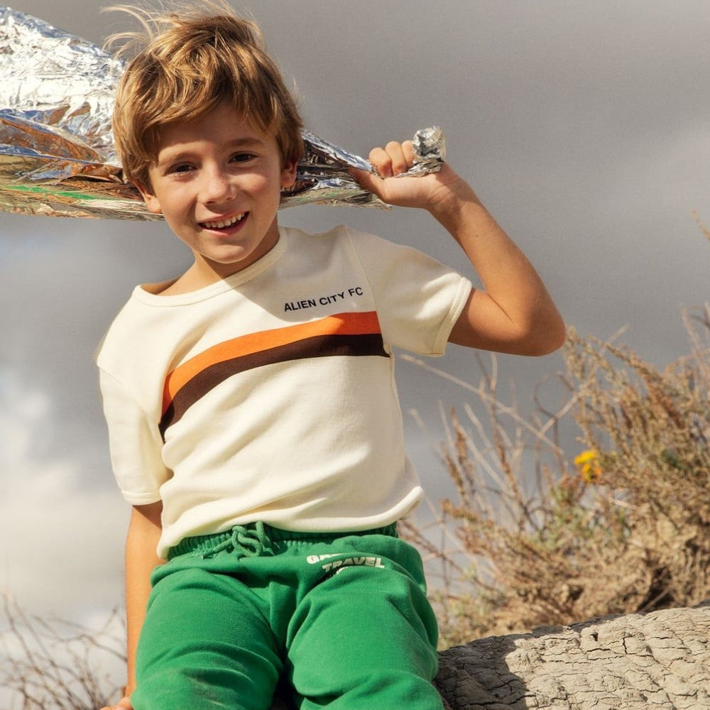 Mini Rodini Koszulka dziecięca z krótkim rękawem Alien City FC 8 Off-white
