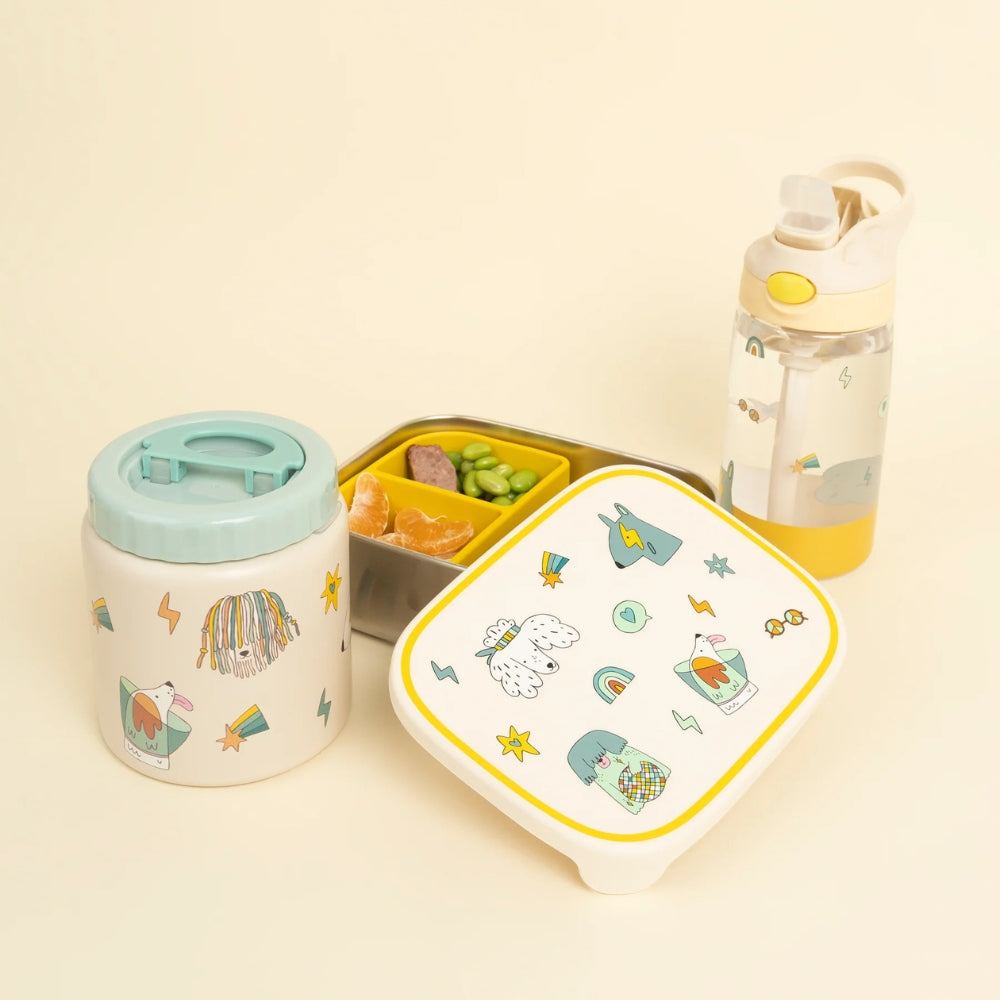 The Cotton Cloud Lunchbox dziecięcy ze stali nierdzewnej z wyjmowanymi przegrodami Funky Dogs