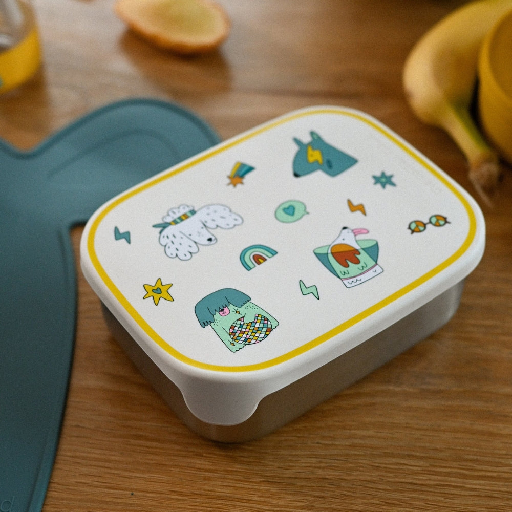 The Cotton Cloud Lunchbox dziecięcy ze stali nierdzewnej z wyjmowanymi przegrodami Funky Dogs