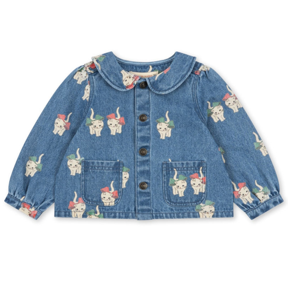 Konges Slojd Kurtka dżinsowa dla dziewczynki z kołnierzykiem Magot Bow Kitty