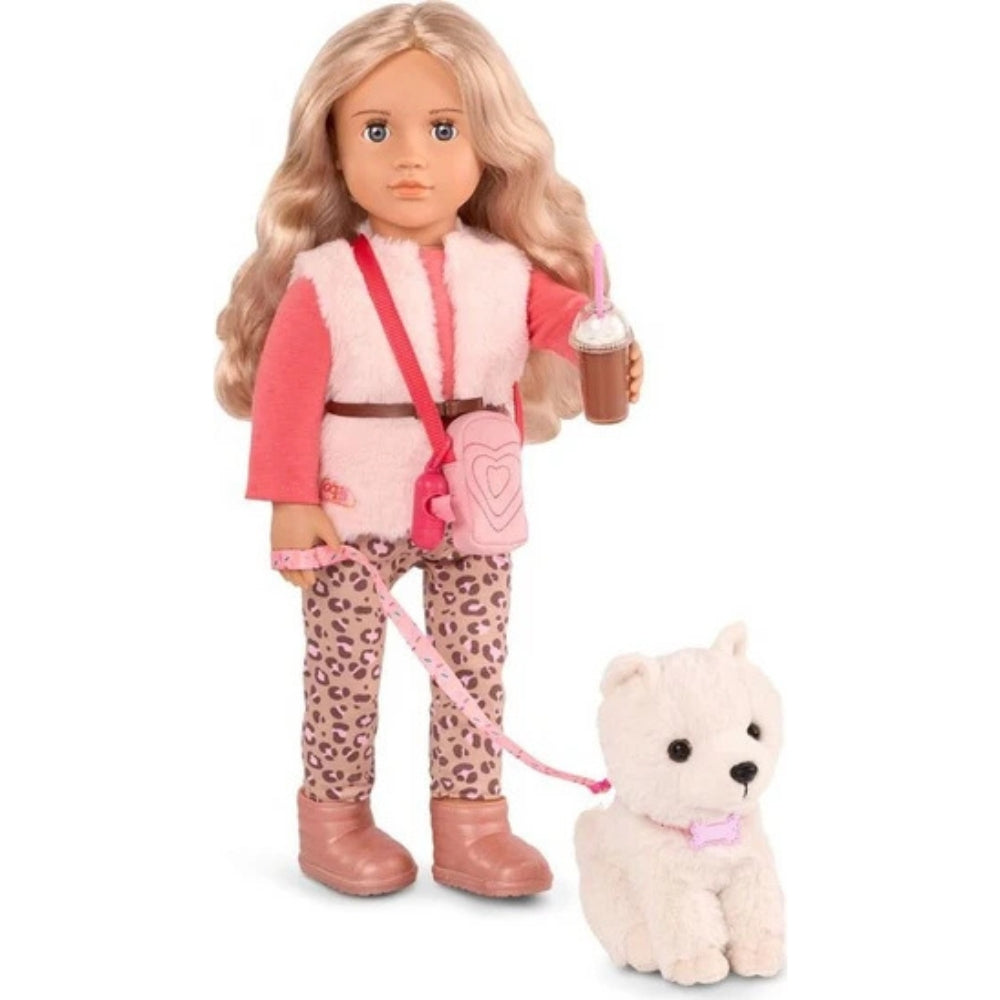 Our Generation Lalka Kinsley z pieskiem Kenzi na smyczy 46cm