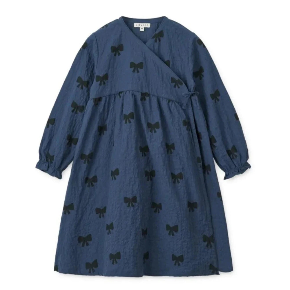 Liewood sukienka z falbanką dla dziewczynki Cleo Printed Bow / Indigo blue