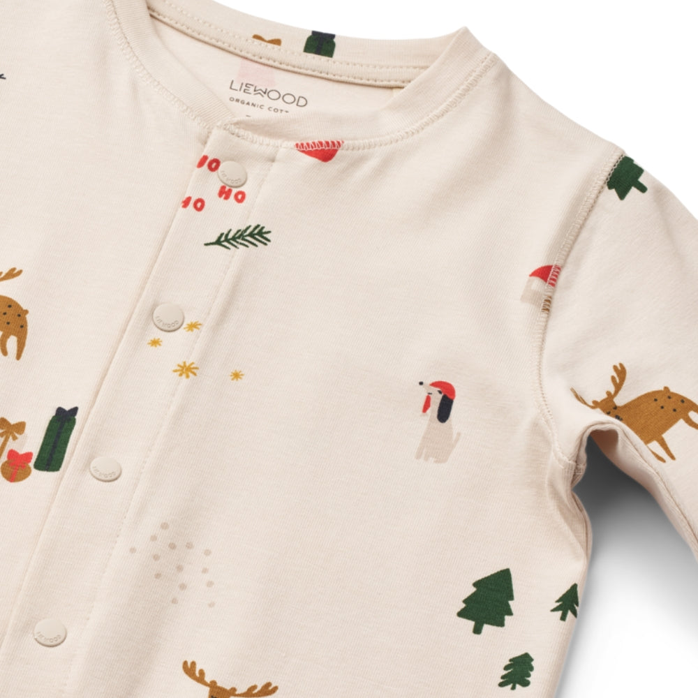 Liewood Piżama dla dziecka jednoczęściowa Birk Grow Printed Holiday / Sandy