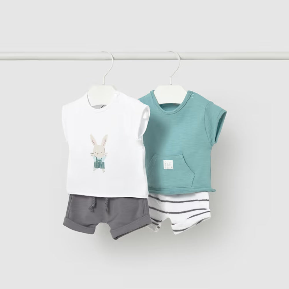 Mayoral Komplet dla niemowlaka 4-częściowy z koszulkami i szortami Glass