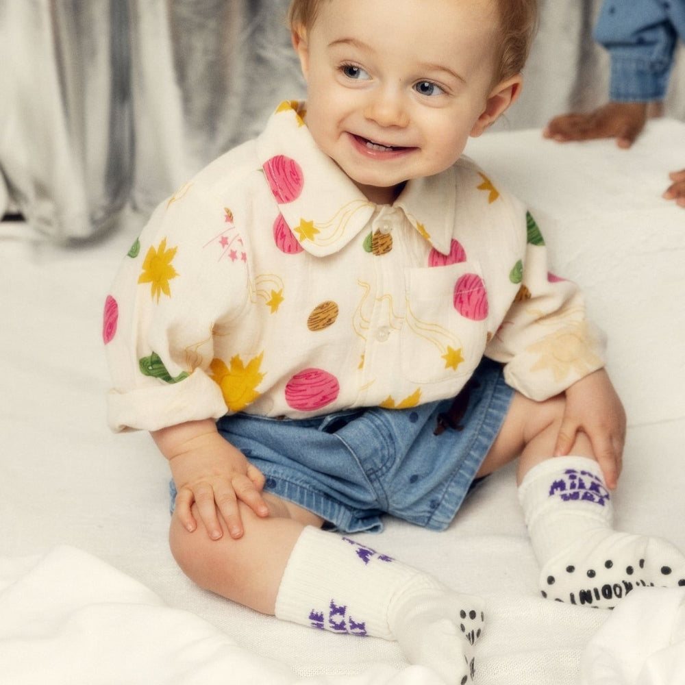Mini Rodini Bluzka muślinowa dla dziewczynki Space Off-white