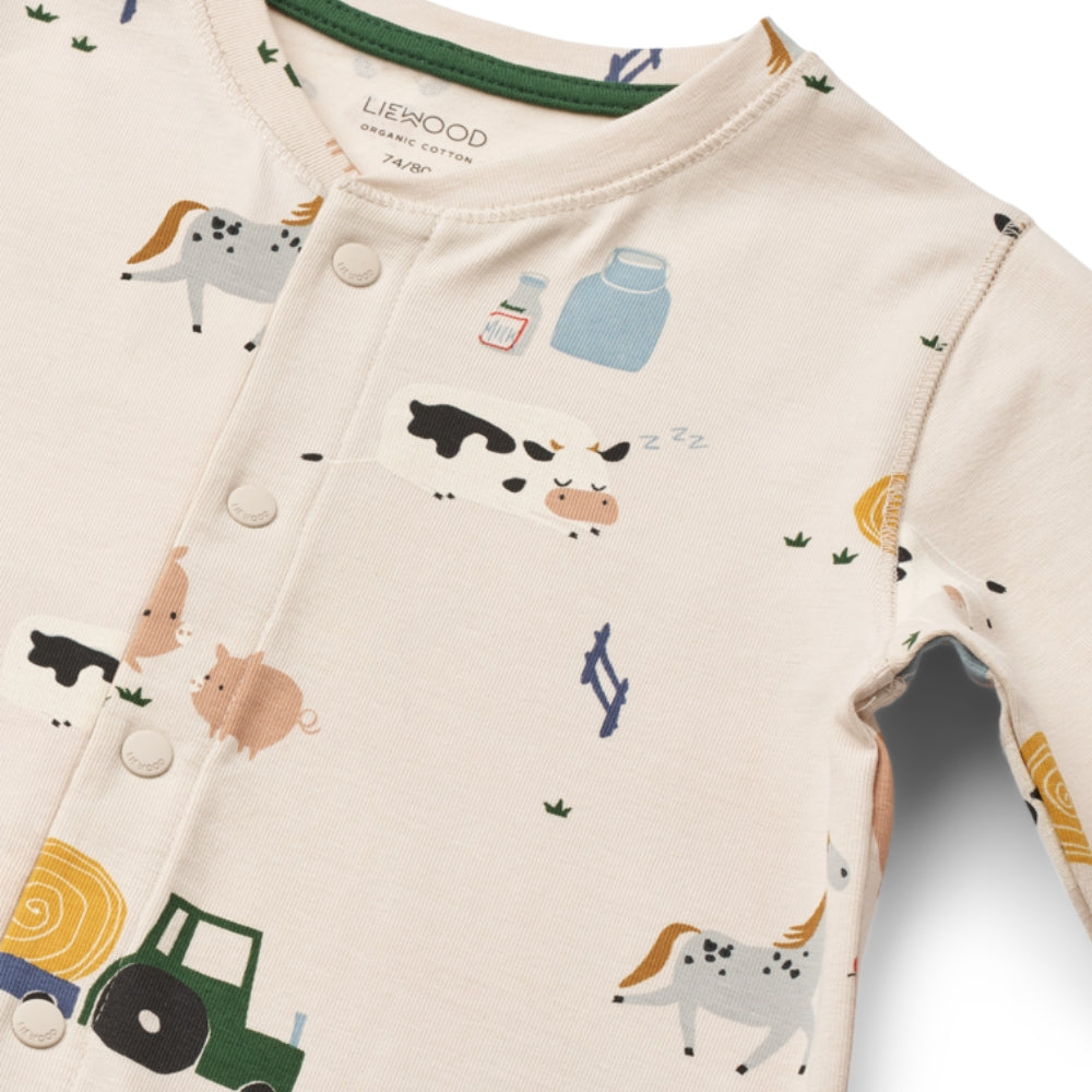 Liewood Piżama dla dziecka jednoczęściowa Birk Grow Printed Farmlife / Sandy
