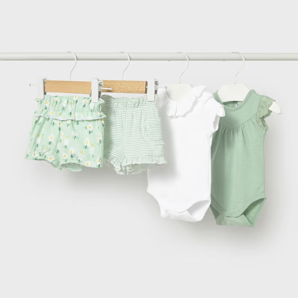 Mayoral Zestaw niemowlęcy dla dziewczynki 2-pak body i 2-pak szorty Alga