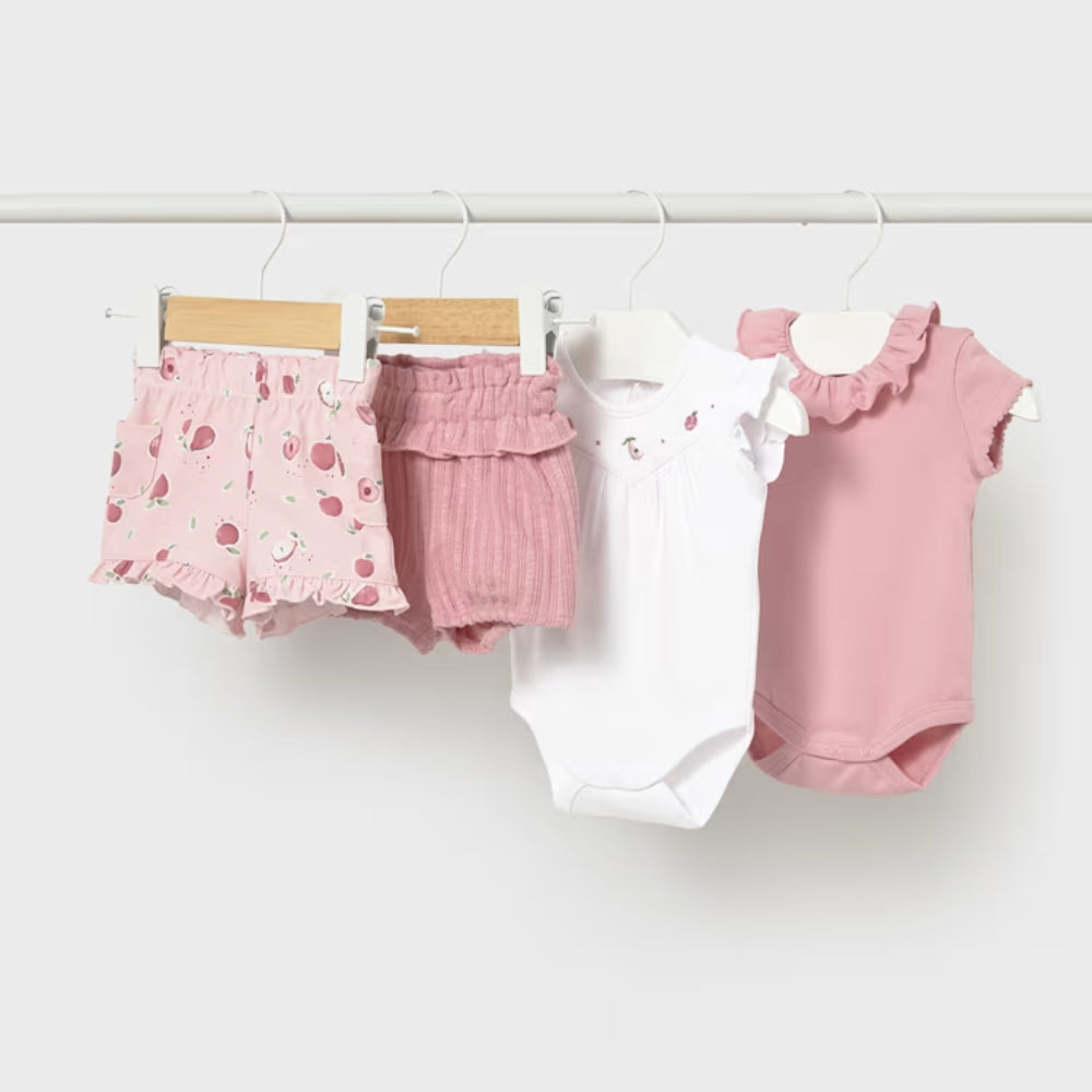 Mayoral Zestaw niemowlęcy dla dziewczynki 2-pak body i 2-pak szorty Róż