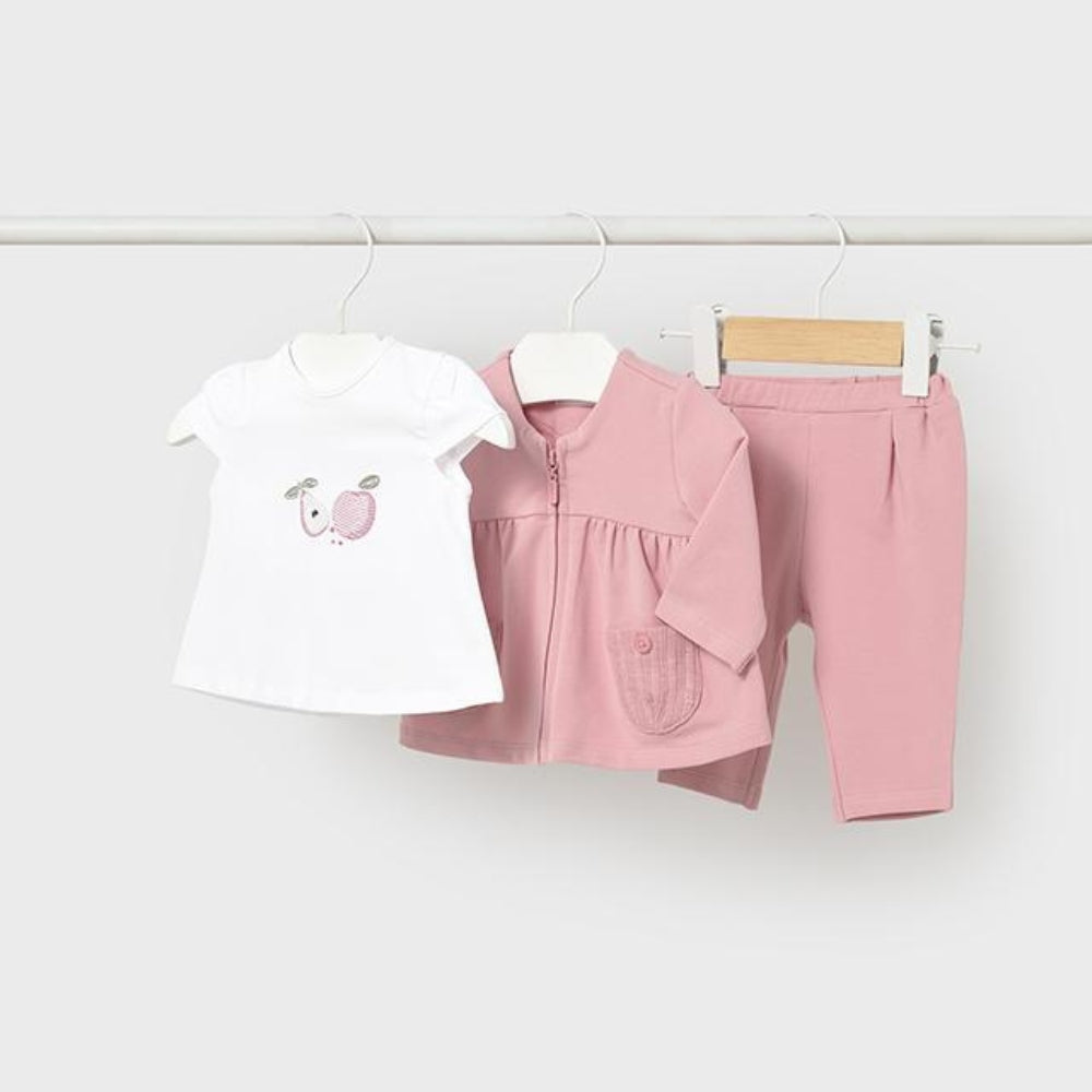 Mayoral Komplet niemowlęcy dla dziewczynki 3-częściowy Dres z koszulką Baby Pink