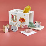 Janod Sorter drewniany pudełko sensoryczne z chusteczkami Pure