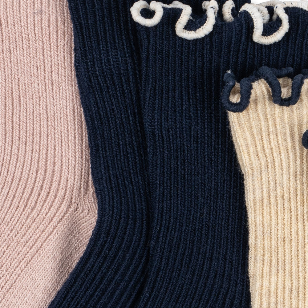 Konges Slojd Skarpetki dla dziewczynki Frill Navy/Cream/Blush 3 pak